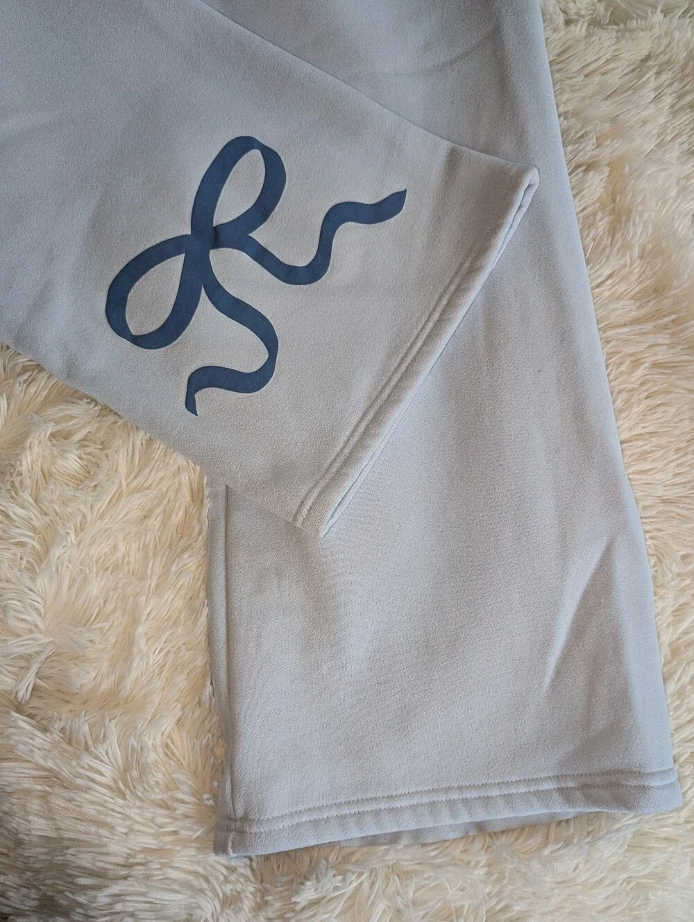 Edickted Light Blue Hooded Sweatshirt with Blue Ribbon Accents, Set Sz S